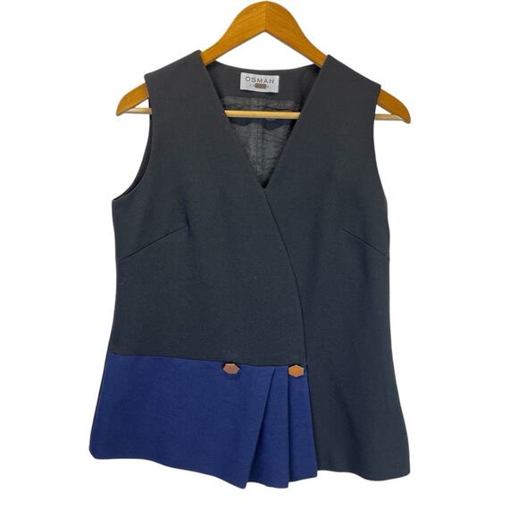 Osman Contrast Wrap Gathered top black navy blue - 8 - Picture 3 of 13